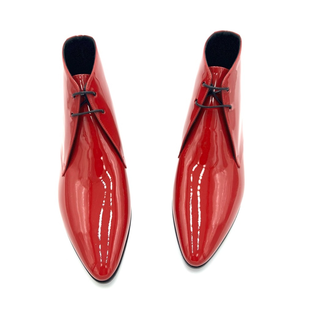 Saint Laurent Jonas Laced Ankle Boots with Stacked Heel and Pointed Cut-Outs